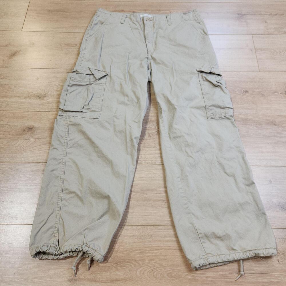 Levi's 94 Baggy Pants Womens 32x30 Beige Cargo Drawstring Hem Relaxed Fit Casual